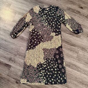 Anthropologie Black and Yellow Floral Midi Dress